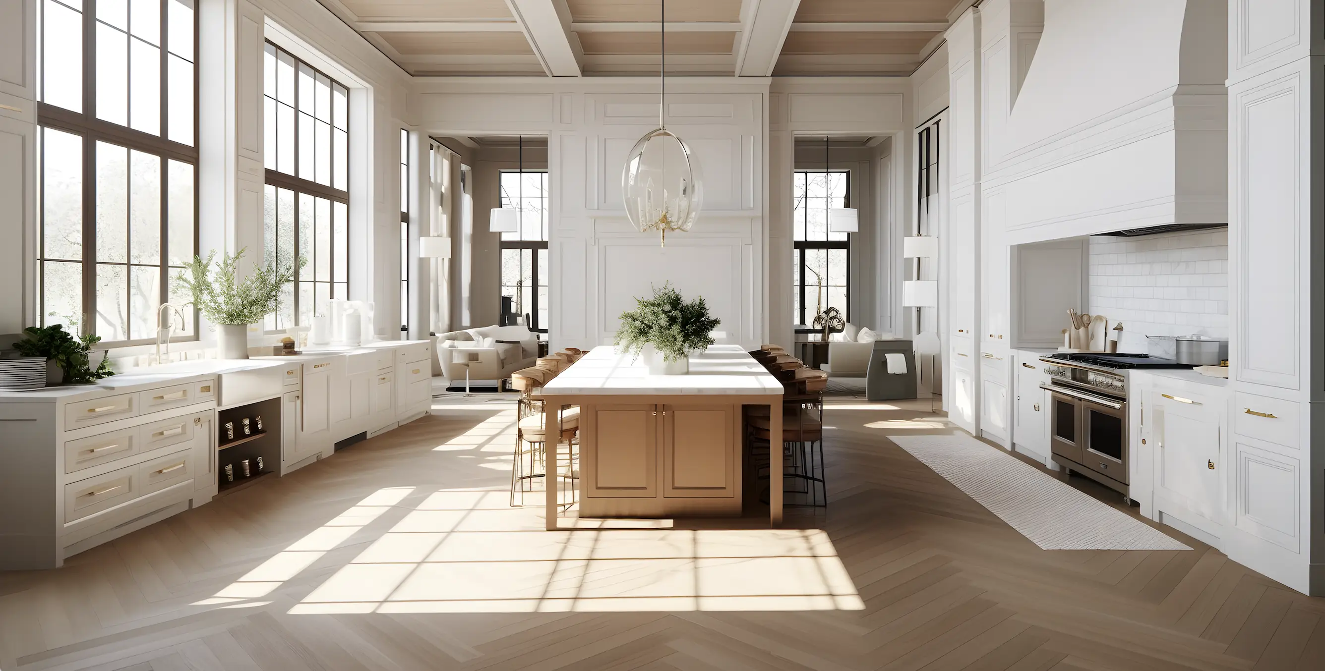 An interior photo of a kitchen that showcases the beauty of the L'Europe Collection's flooring