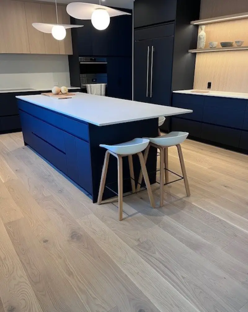 An interior installation photo showcasing the Buri classique wood flooring